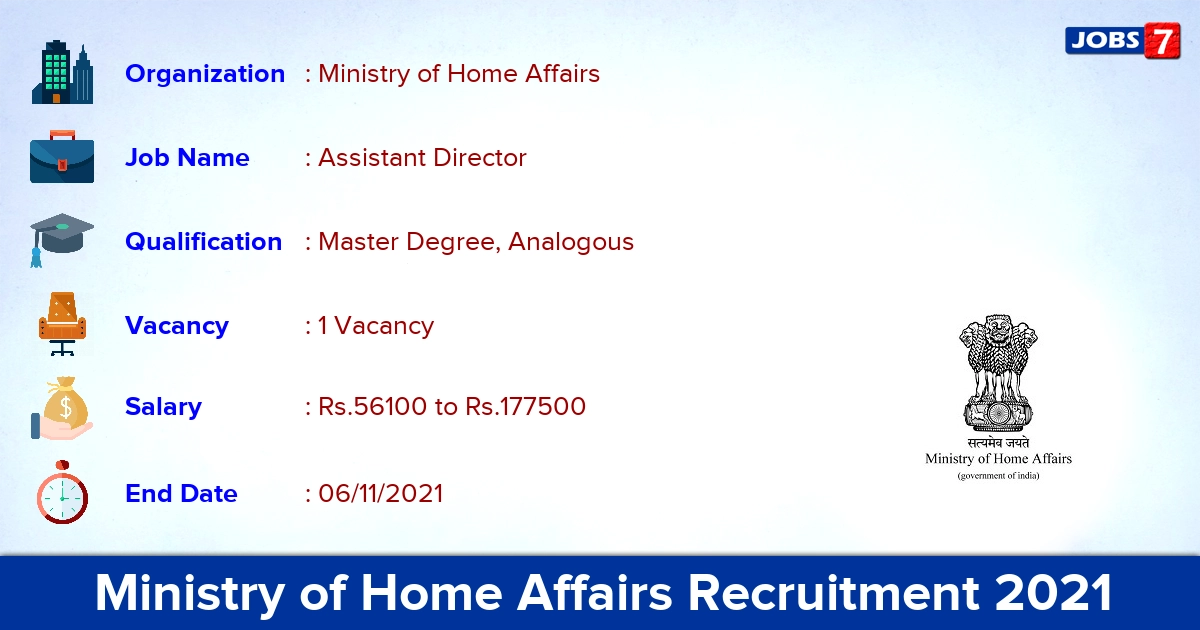 Ministry of Home Affairs Recruitment 2021 - Apply Offline for Assistant Director Jobs