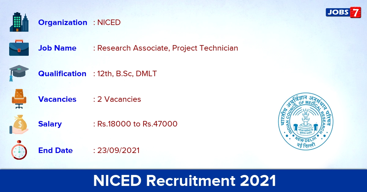 NICED Recruitment 2021 - Apply Direct Interview for Project Technician Jobs