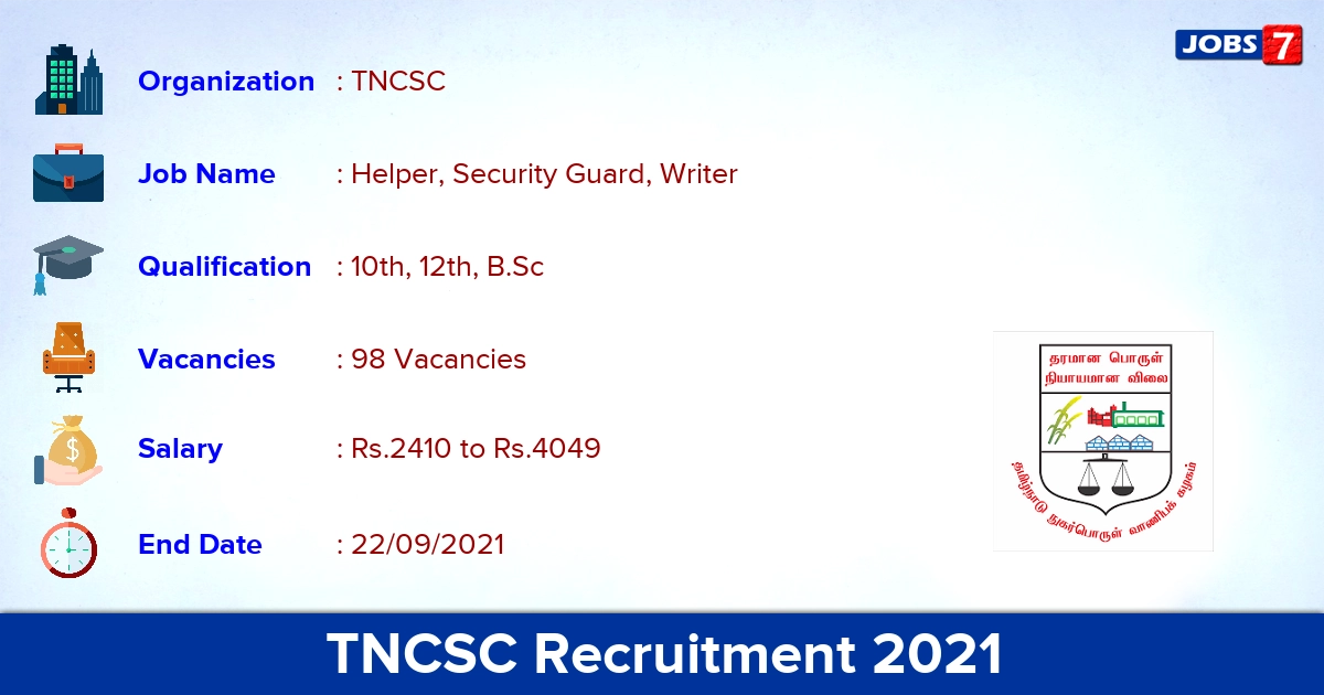 TNCSC Recruitment 2021 - Apply Offline for 98 Security Guard, Writer Vacancies