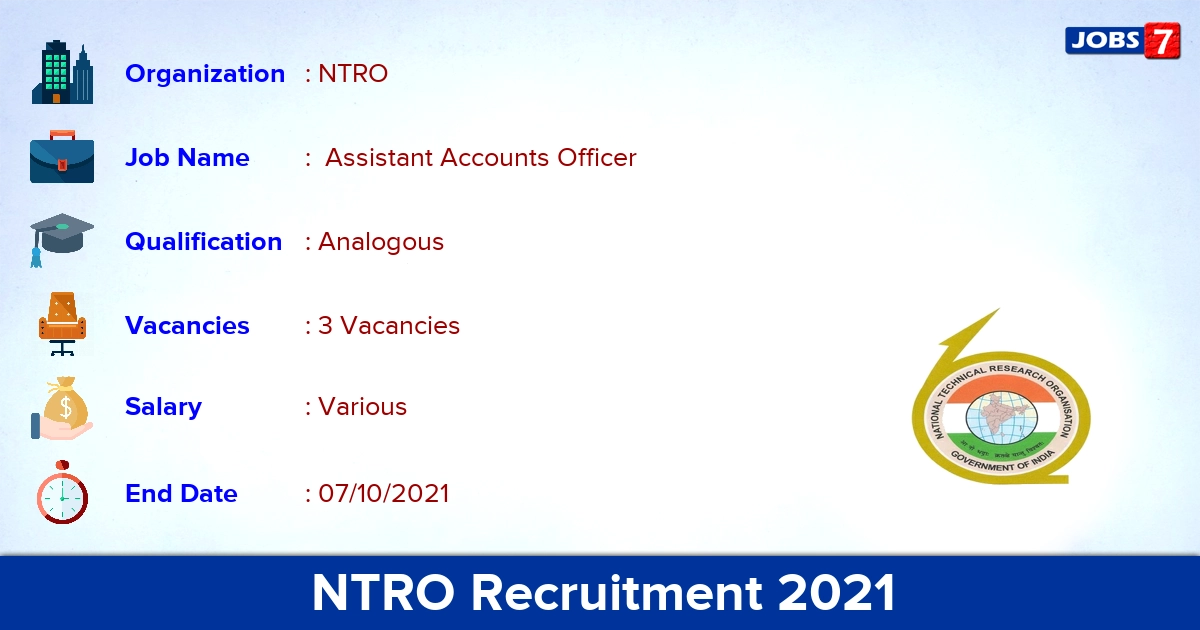 NTRO Recruitment 2021 - Apply Offline for Assistant Accounts Officer Jobs