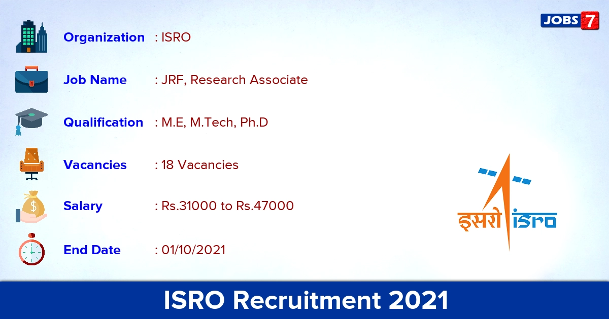 ISRO URSC Recruitment 2021 - Apply Online for 18 JRF Vacancies