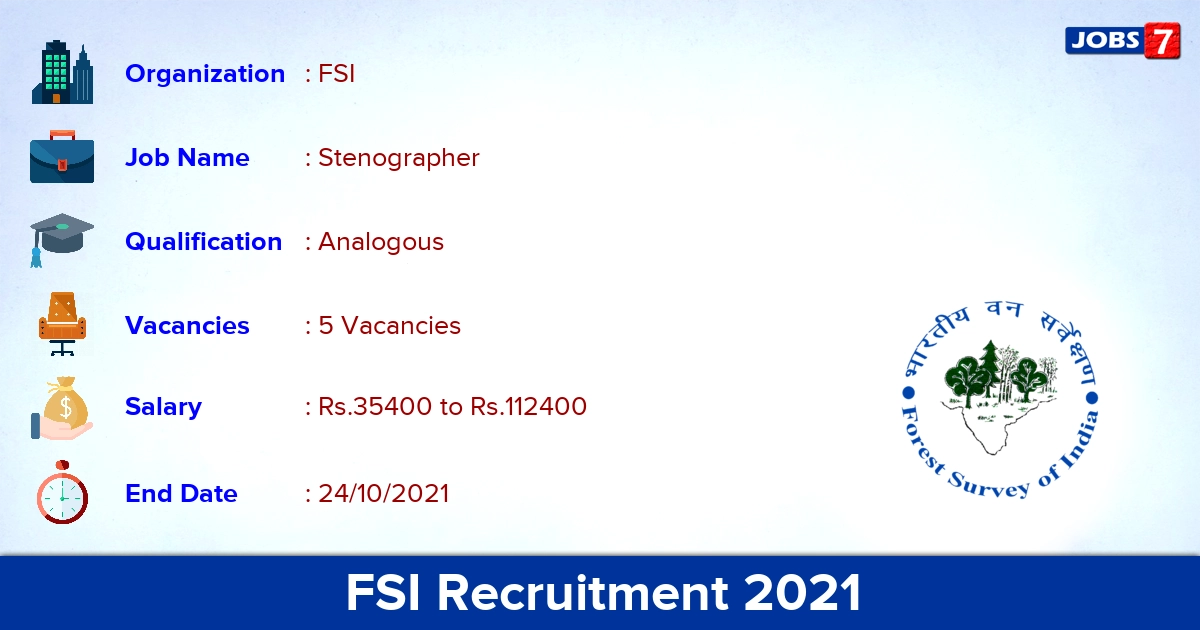FSI Recruitment 2021 - Apply Offline for Stenographer Jobs