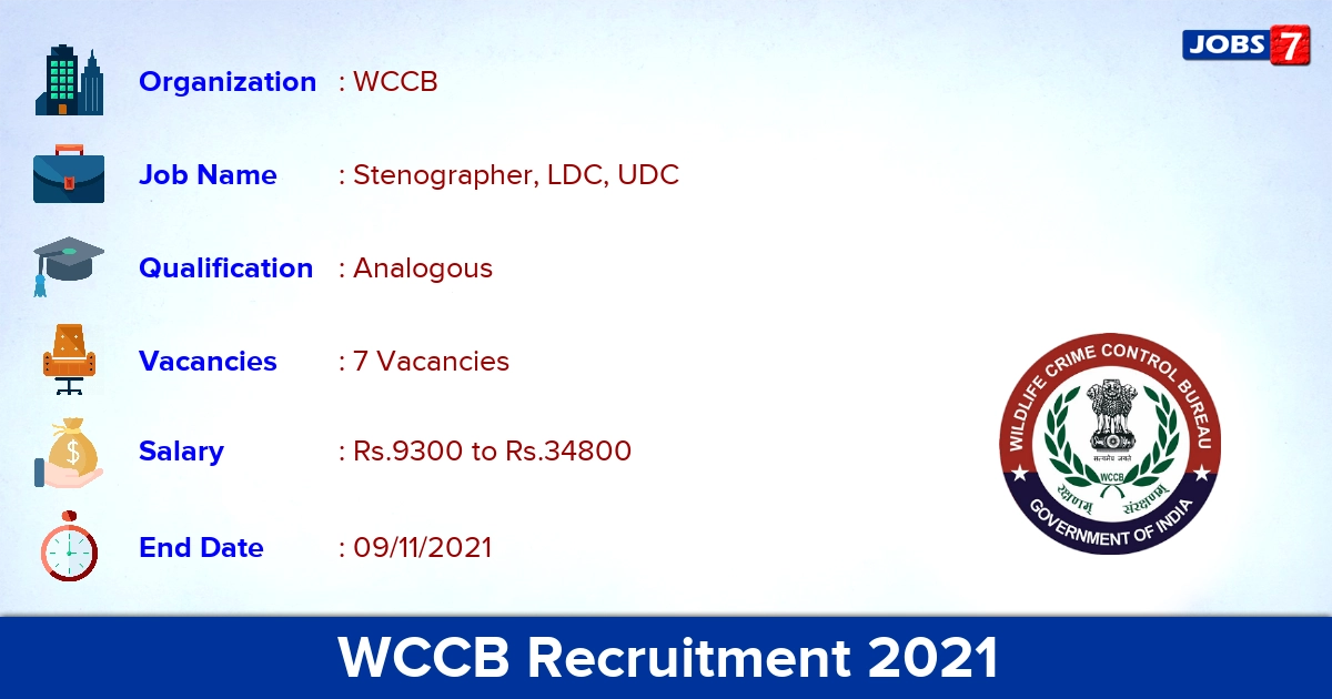 WCCB Recruitment 2021 - Apply Offline for Stenographer, UDC Jobs