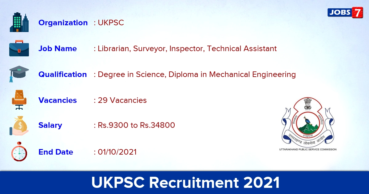 UKPSC Recruitment 2021 - Apply Online for 29 Librarian, Technical Assistant Vacancies