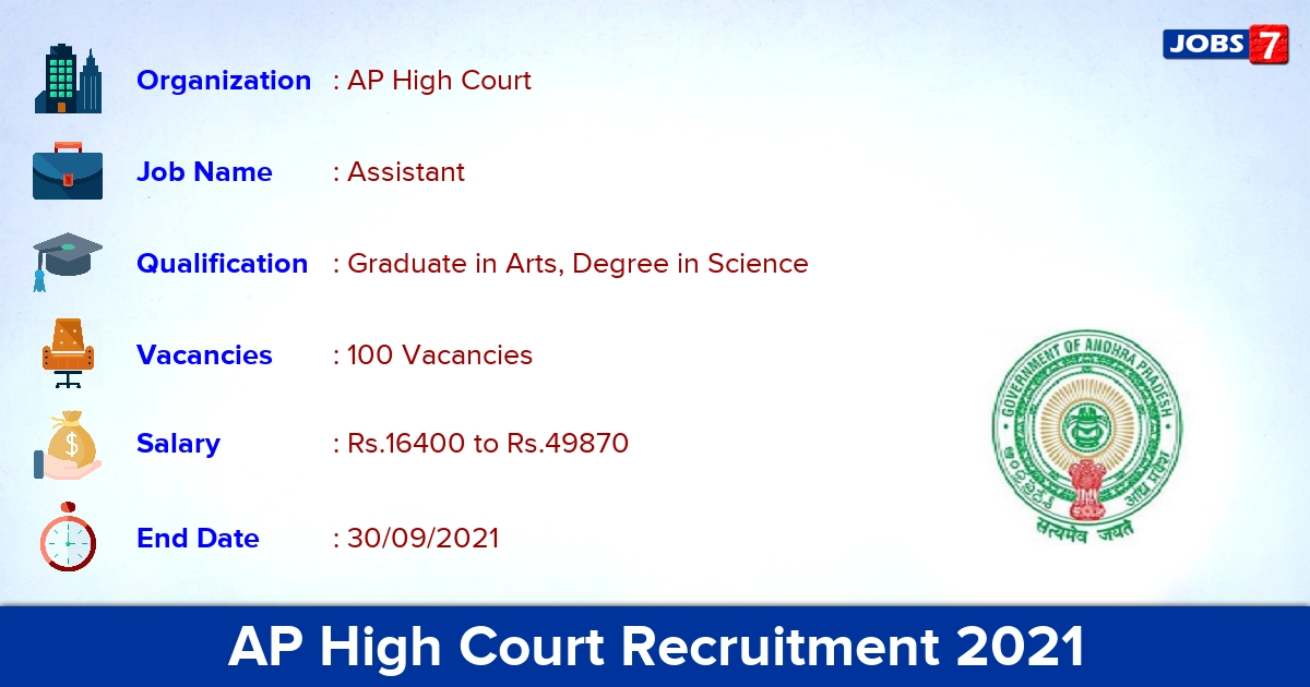 AP High Court Recruitment 2021 - Apply Online for 100 Assistant, Examiner Vacancies