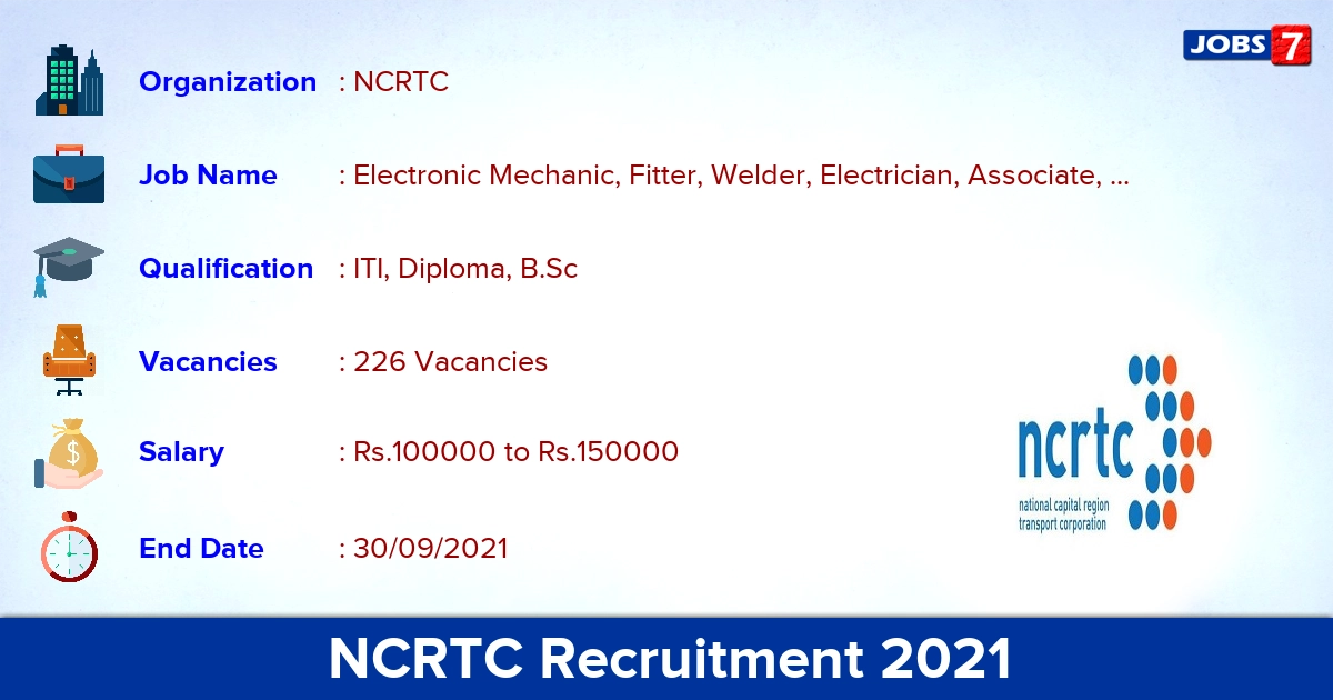 NCRTC Recruitment 2021 - Apply Online for 226 Fitter, Electrician Vacancies