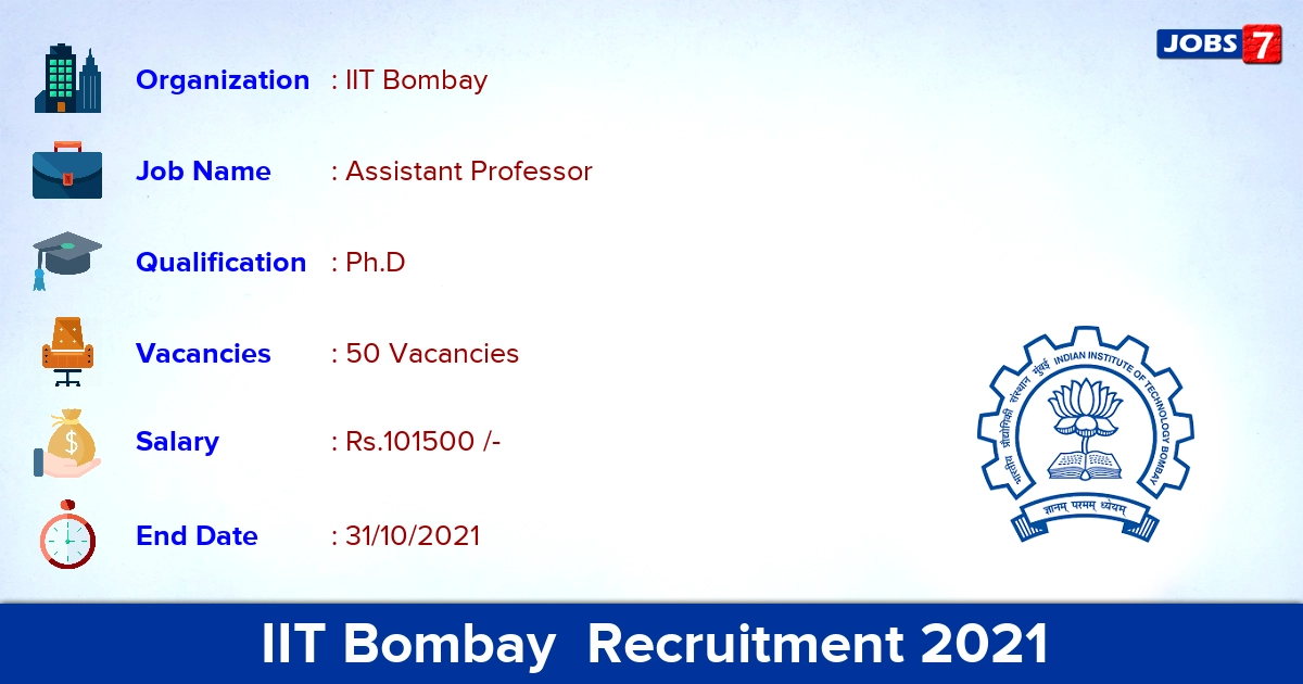 IIT Bombay Recruitment 2021 - Apply Online for 50 Assistant Professor Vacancies