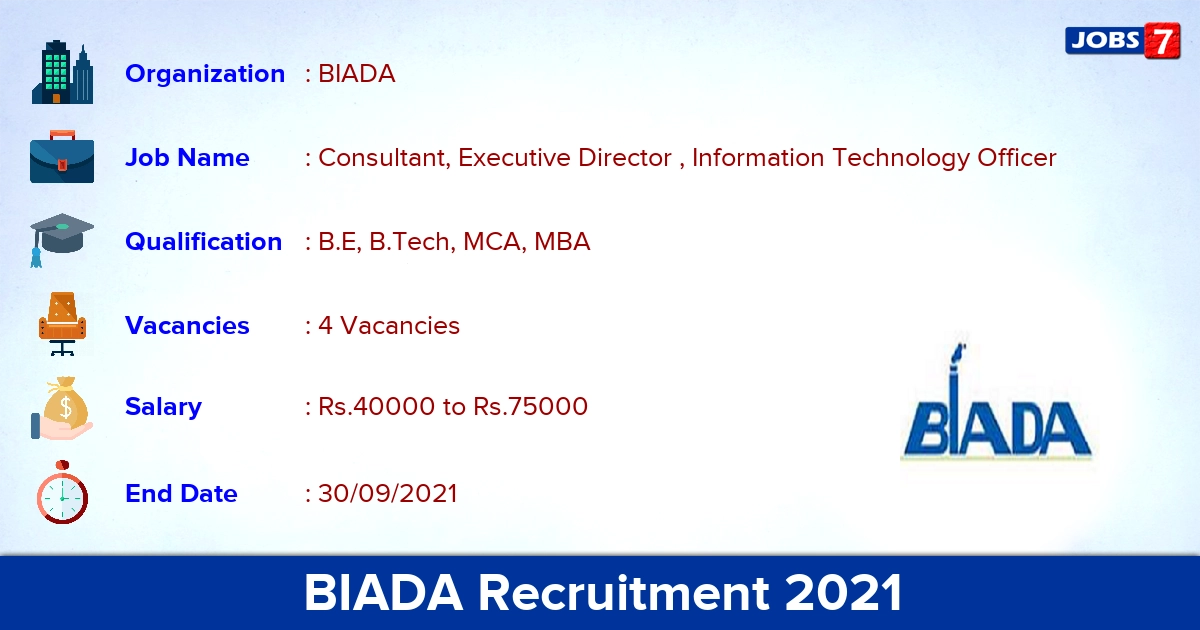 BIADA Recruitment 2021 - Apply Online for Executive Director Jobs