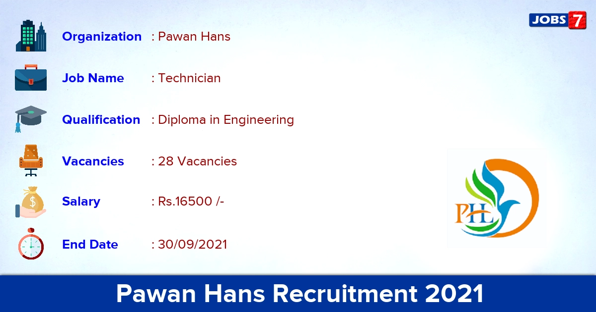 Pawan Hans Recruitment 2021 - Apply Offline for 28 Trainee Technician Vacancies