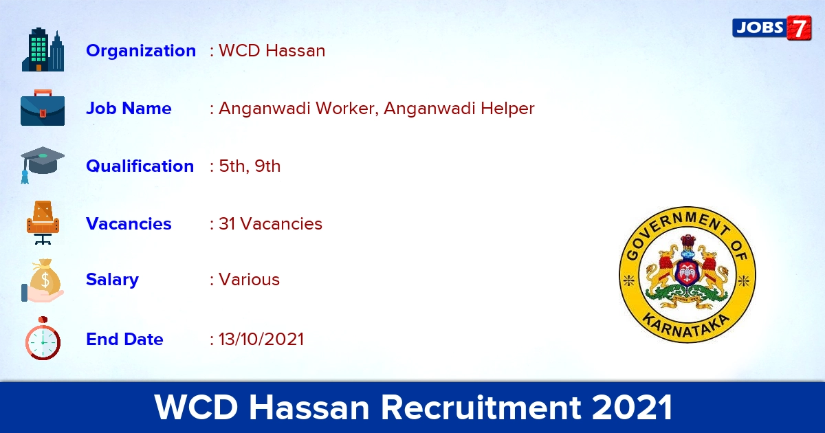 WCD Hassan Recruitment 2021 - Apply Online for 31 Anganwadi Worker Vacancies