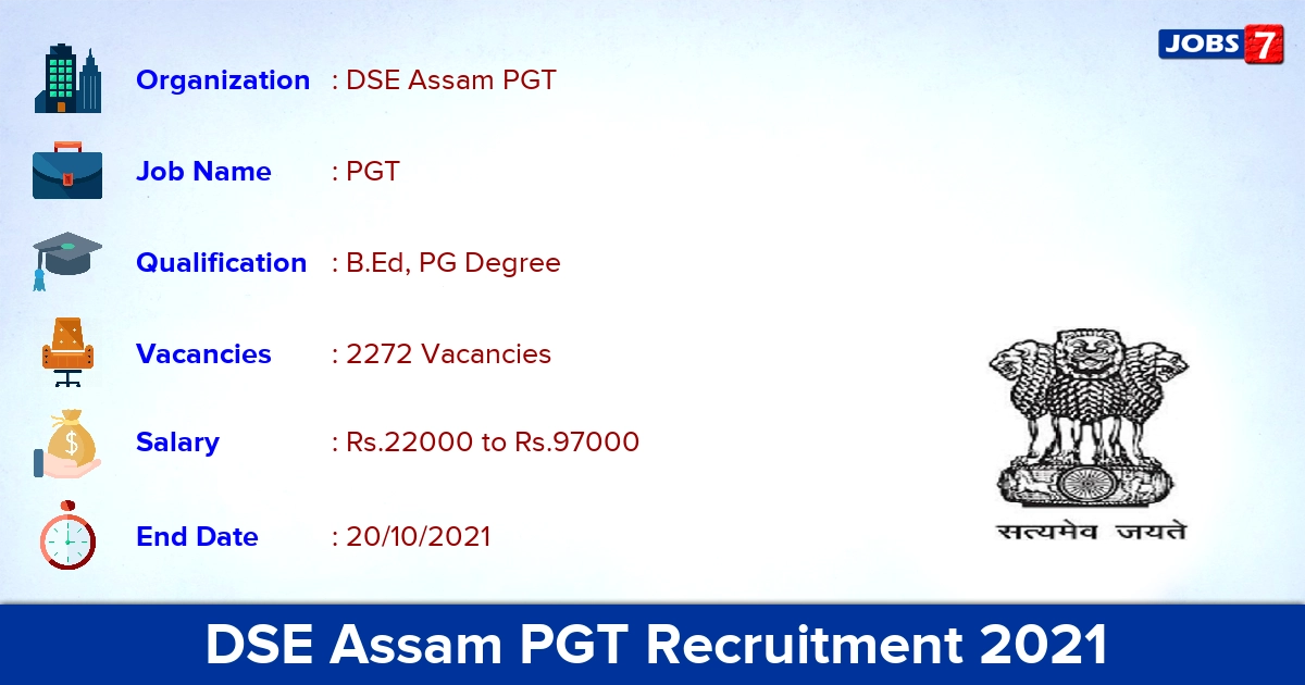 DSE Assam PGT Recruitment 2021 - Apply Online for 2272 Vacancies