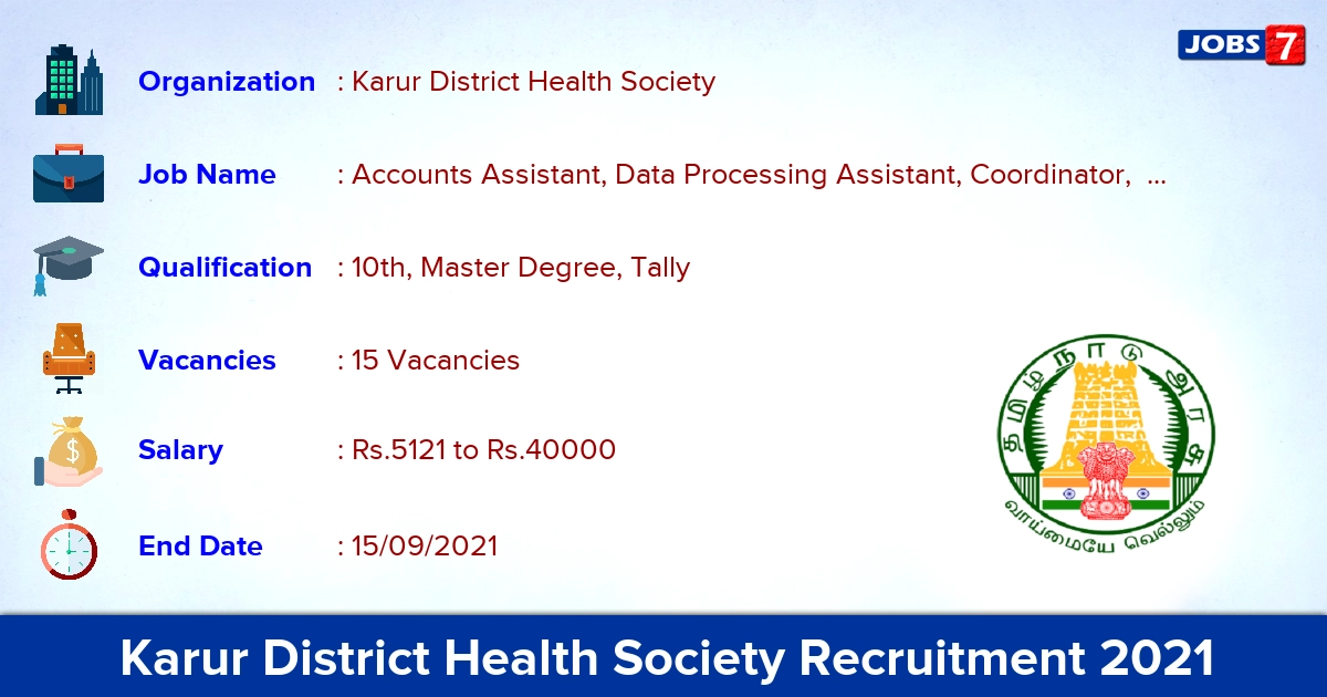 Karur District Health Society Recruitment 2021 - Apply Offline for 15 Sanitary Worker, ANM Vacancies