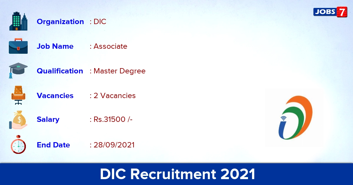 DIC Recruitment 2021 - Apply Online for Agro Associate Jobs