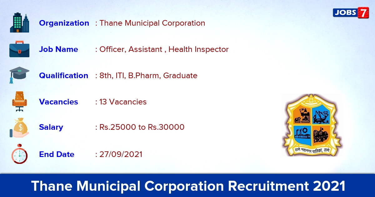 Thane Municipal Corporation Recruitment 2021 - Apply Direct Interview for 13 Health Inspector Vacancies