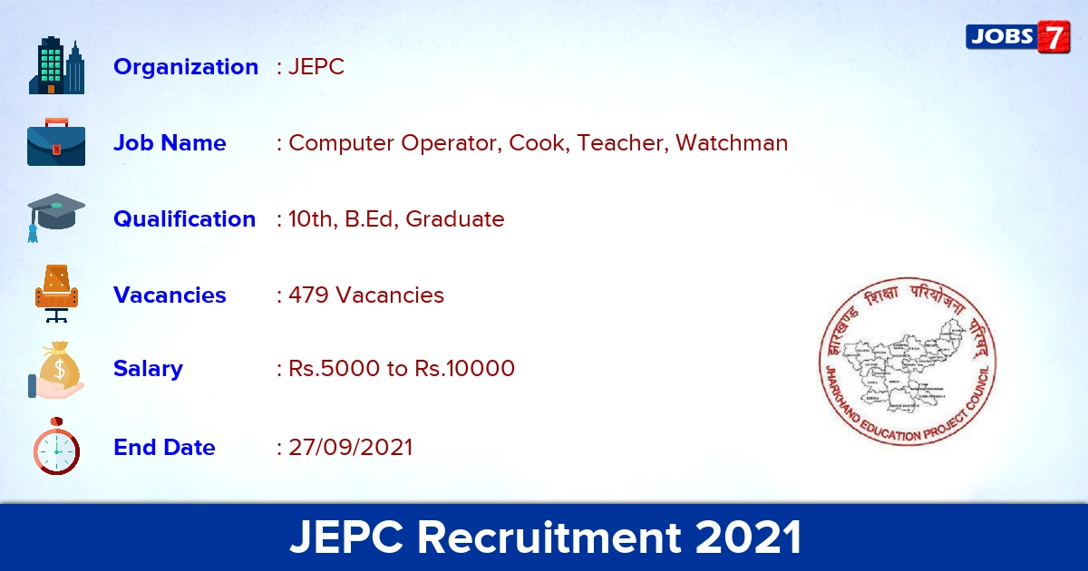 JEPC Recruitment 2021 - Apply for 479 Computer Operator Vacancies