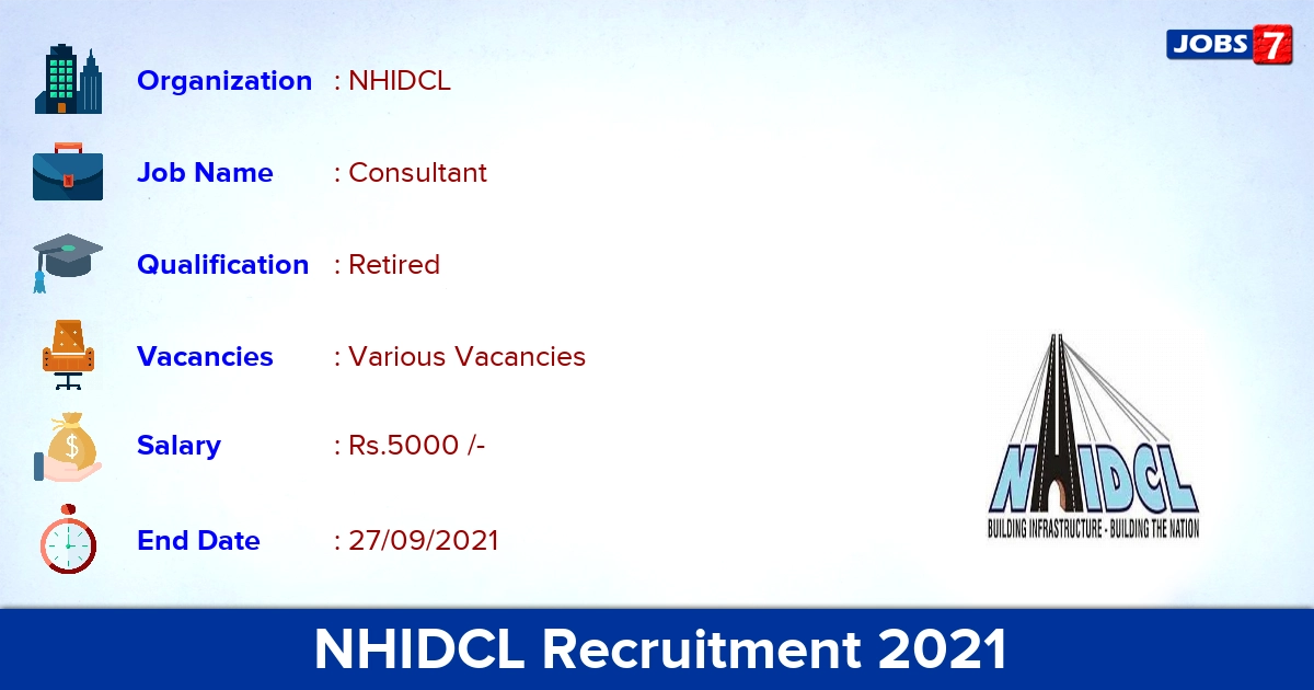 NHIDCL Recruitment 2021 - Apply Offline for Consultant Vacancies