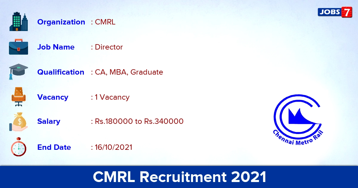 CMRL Recruitment 2021 - Apply Offline for Director Jobs