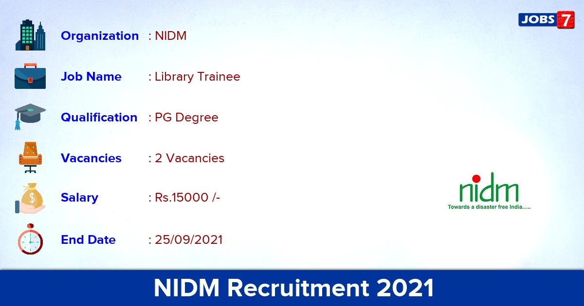 NIDM Recruitment 2021 - Apply Online for Library Trainee Jobs