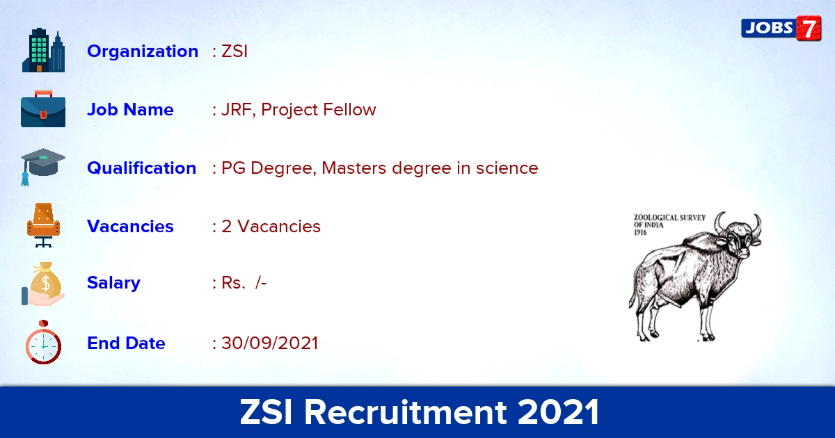 ZSI Recruitment 2021 - Apply Online for JRF Jobs