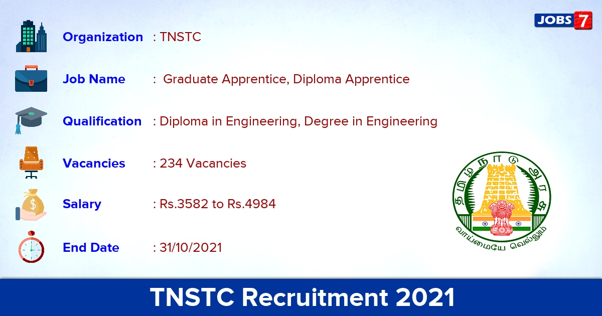 TNSTC Recruitment 2021 - Apply Online for 234 Apprentice Vacancies (Last Date Extended)