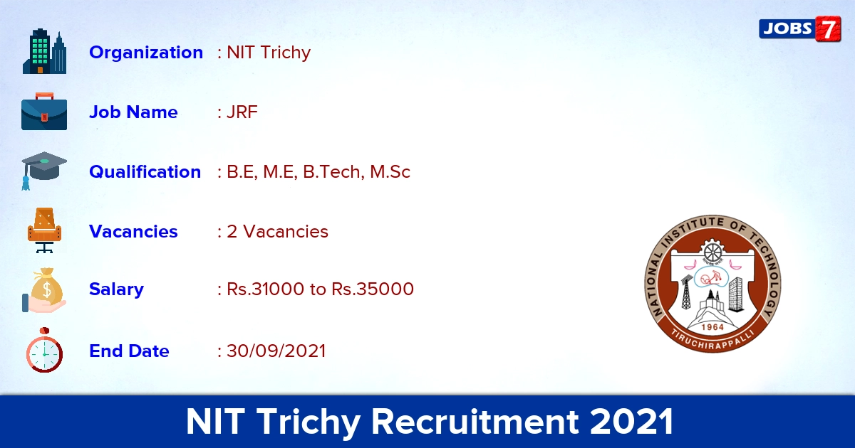 NIT Trichy Recruitment 2021 - Apply Online for JRF Jobs