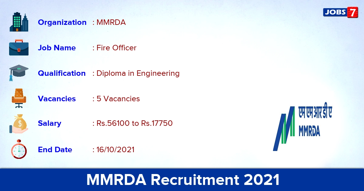 MMRDA Recruitment 2021 - Apply Online for Fire Officer Jobs