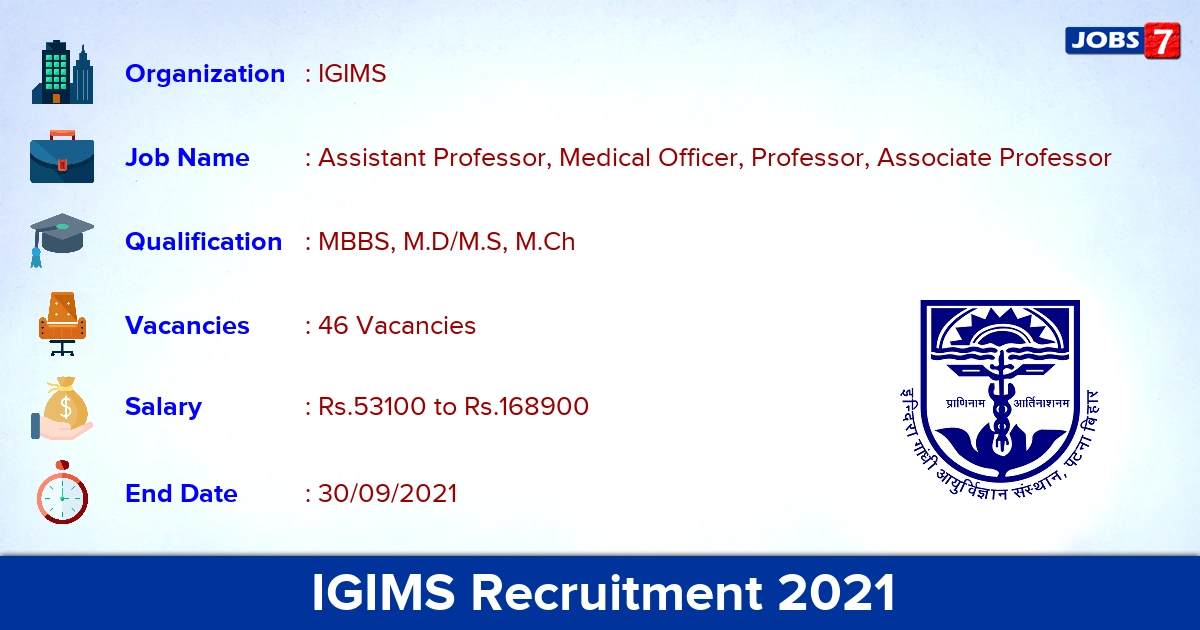 IGIMS Recruitment 2021 - Apply Offline for 46 Professor Vacancies