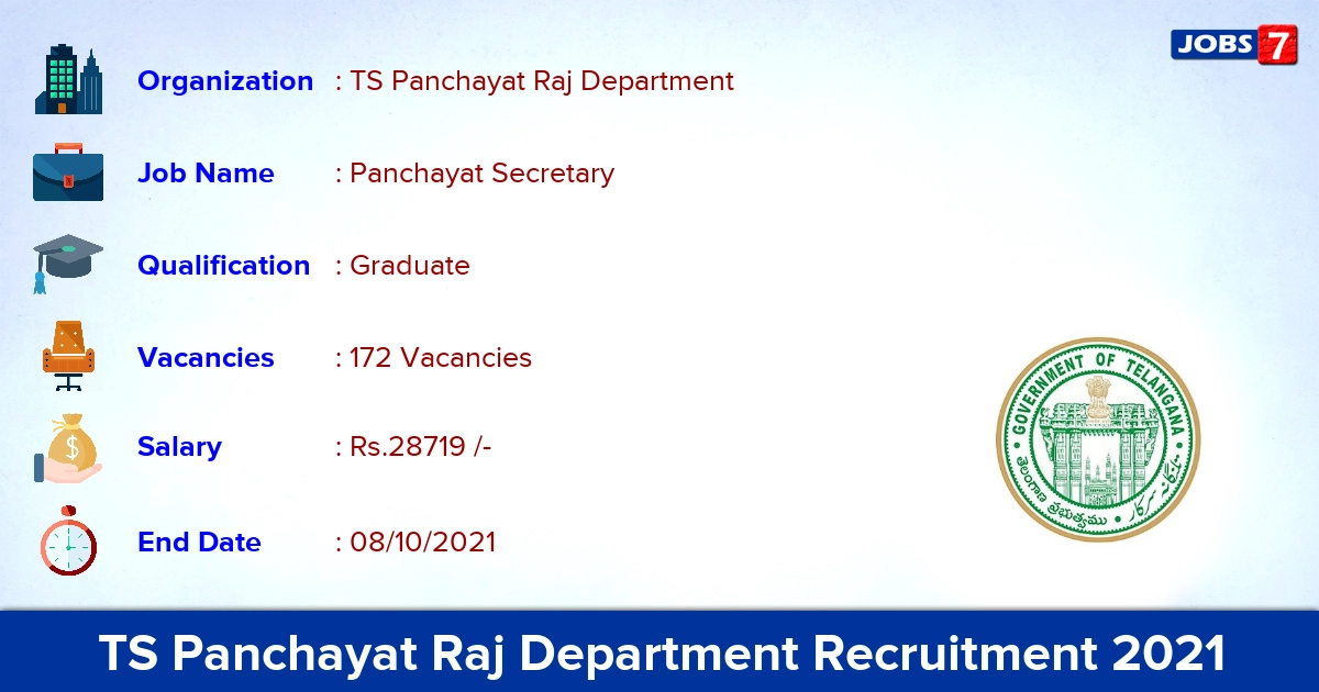 TS Panchayat Raj Department Recruitment 2021 - Apply Online for 172 Panchayat Secretary Vacancies