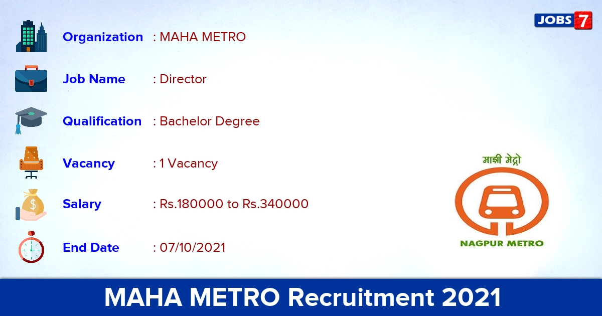 MAHA METRO Recruitment 2021 - Apply Offline for Director Jobs