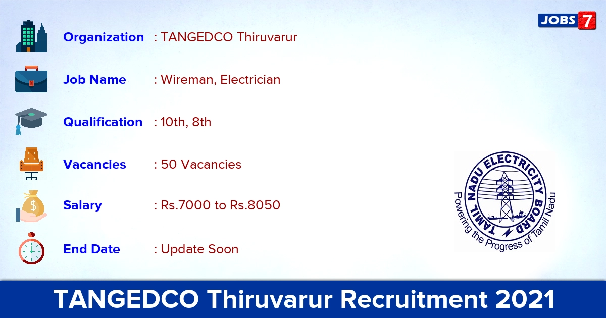 TANGEDCO Thiruvarur Recruitment 2021 - Apply Online for 50 Wireman, Electrician Vacancies