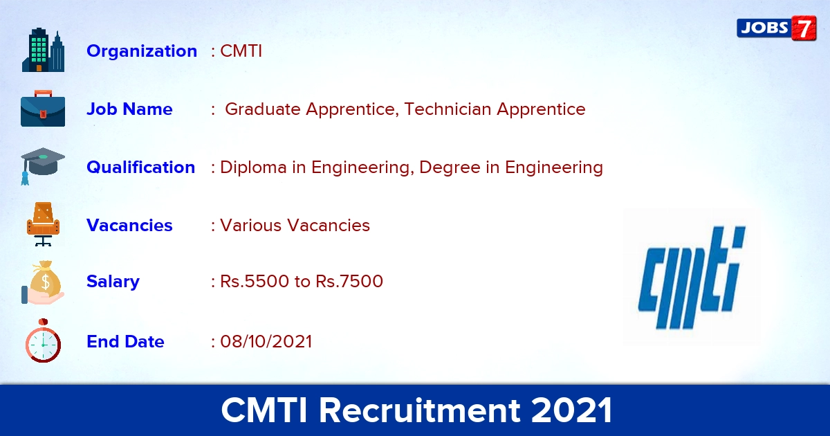 CMTI Recruitment 2021 - Apply Direct Interview for Apprentice Vacancies