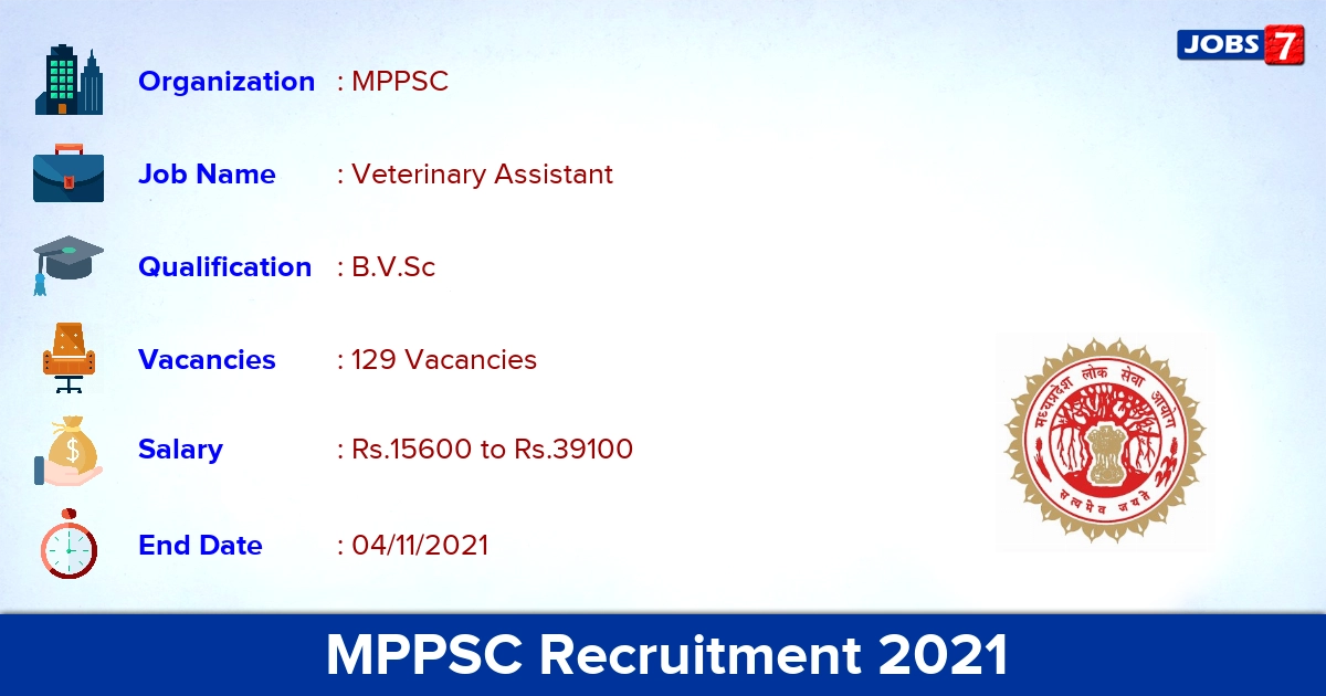 MPPSC Recruitment 2021 - Apply Online for 129 Veterinary Assistant Vacancies