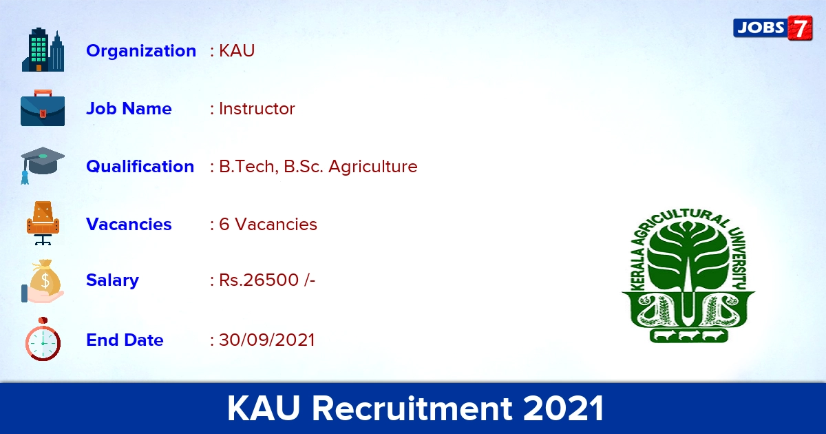 KAU Recruitment 2021 - Apply Offline for Instructor Jobs KAU Recruitment 2021 - Apply Offline for Instructor Jobs