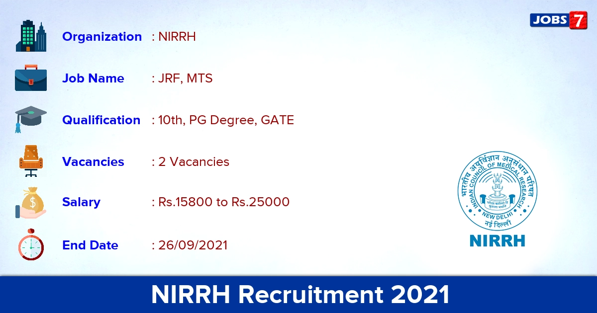 NIRRH Recruitment 2021 - Apply Online for JRF, MTS Jobs