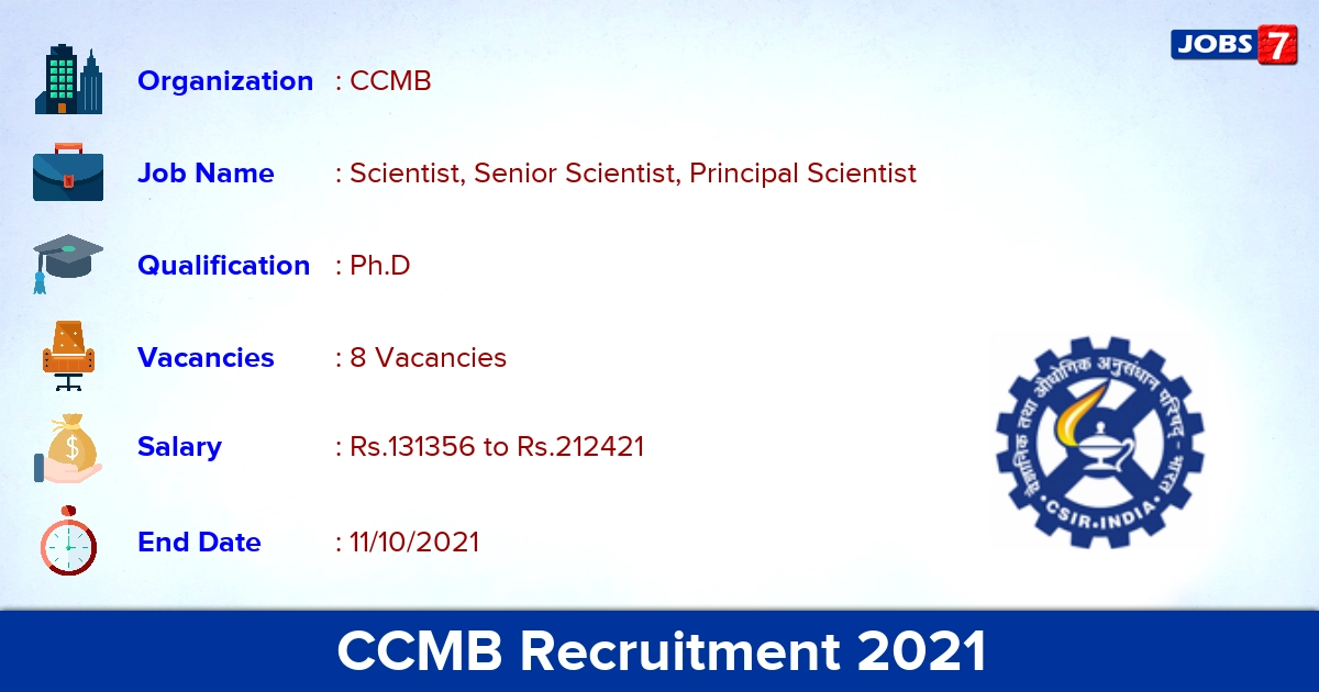 CCMB Recruitment 2021 - Apply Online for Scientist Jobs