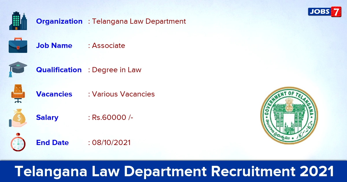 Telangana Law Department Recruitment 2021 - Apply Offline for Law Associate Vacancies