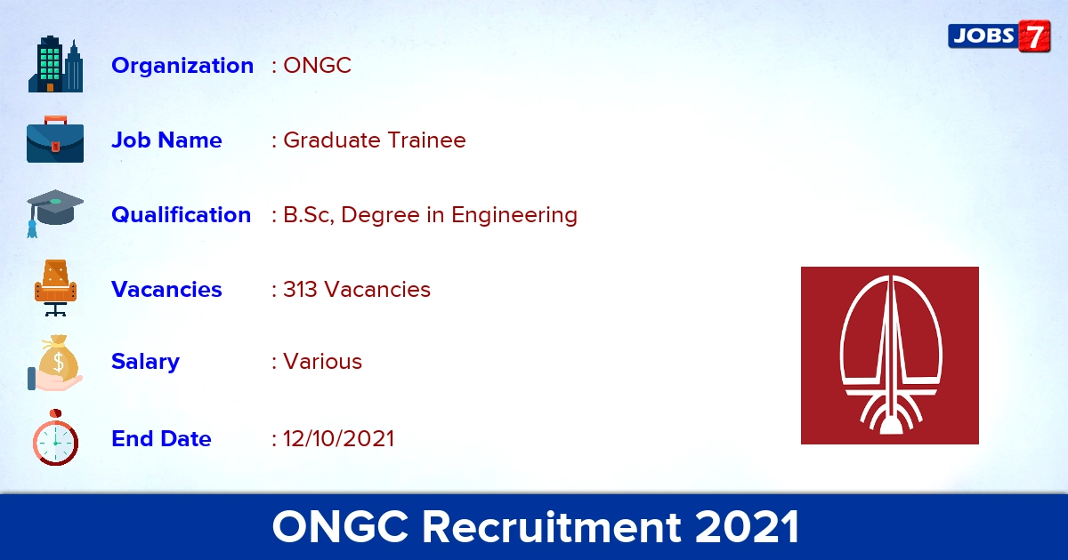 ONGC Recruitment 2021 - Apply Online for 313 Graduate Trainee Vacancies