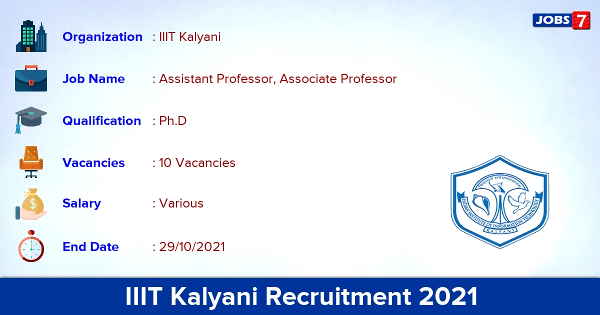 IIIT Kalyani Recruitment 2021 - Apply Online for 10 Assistant Professor Vacancies