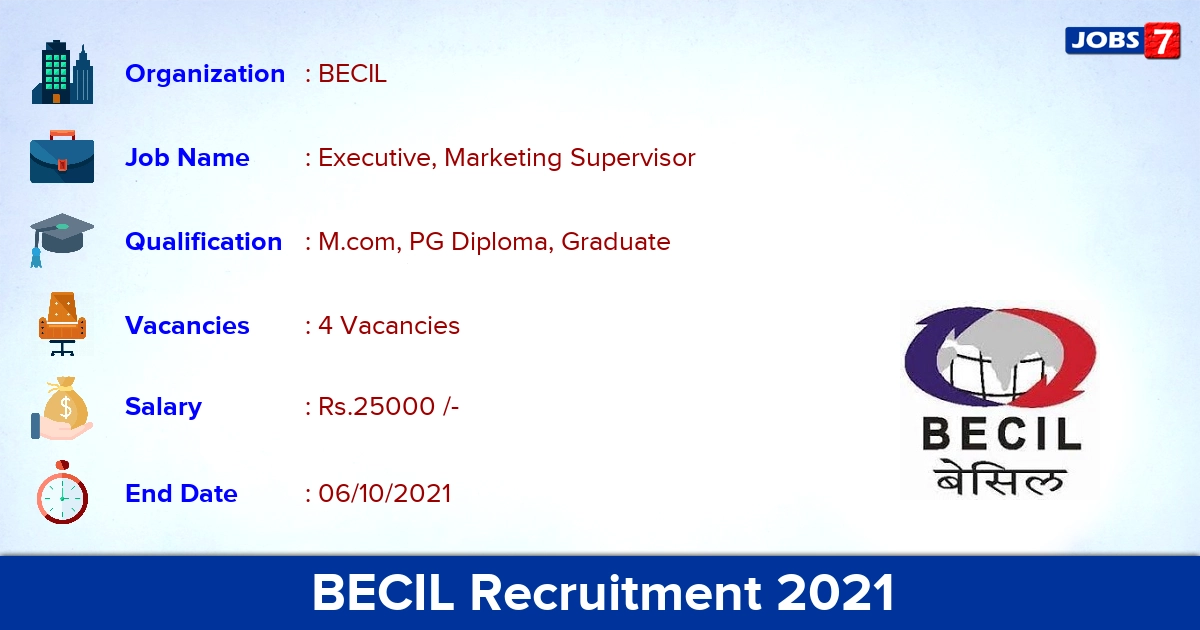 BECIL Recruitment 2021 - Apply Online for Executive, Marketing Supervisor Jobs
