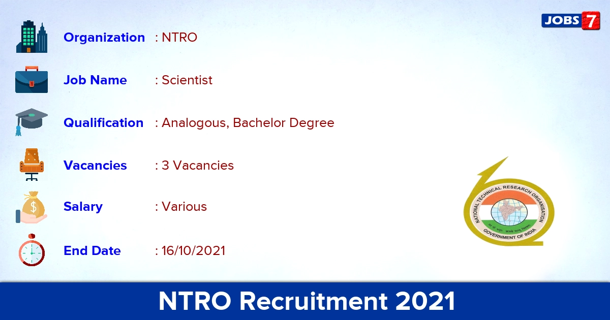 NTRO Recruitment 2021 - Apply Offline for Scientist Jobs NTRO Recruitment 2021 - Apply Offline for Scientist Jobs