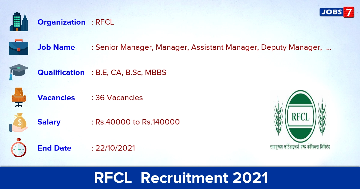 RFCL Recruitment 2021 - Apply Online for 36 Manager Vacancies