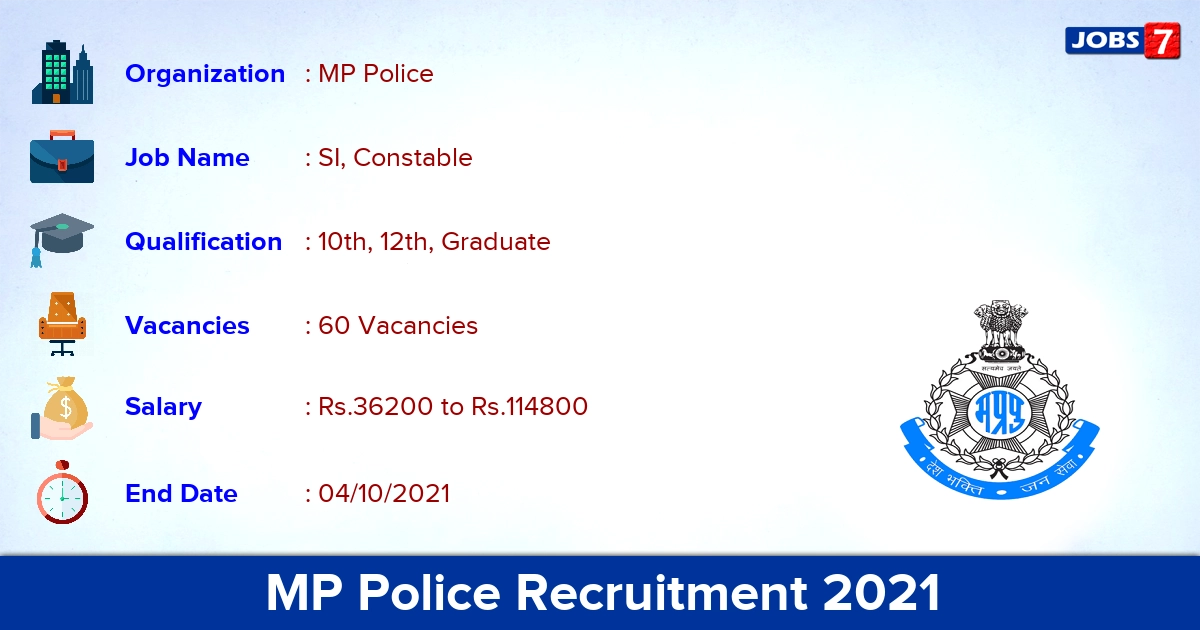 MP Police Recruitment 2021 - Apply Online for 60 SI, Constable Vacancies