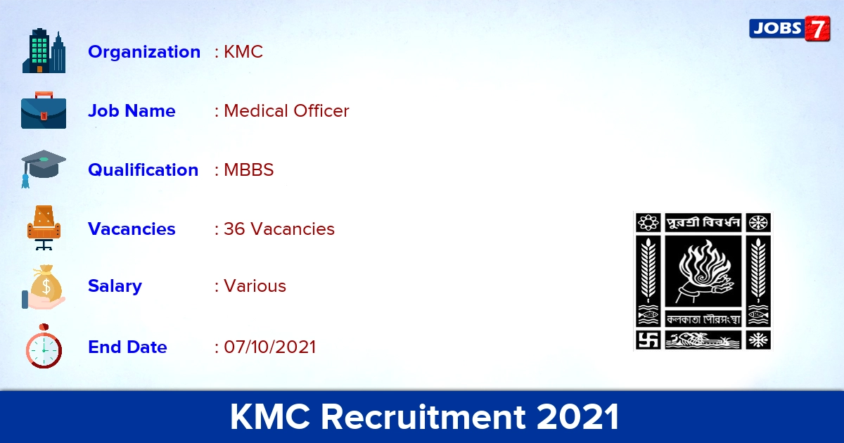 KMC Recruitment 2021 - Apply Online for 36 Medical Officer Vacancies