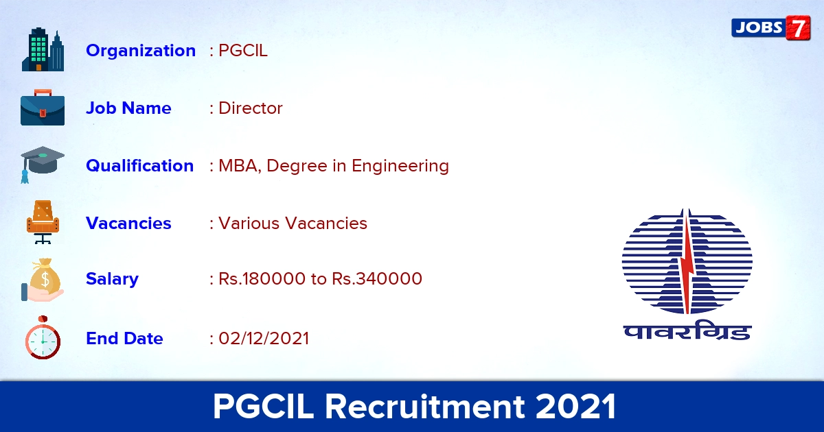 PGCIL Recruitment 2021 - Apply Online for Director Vacancies
