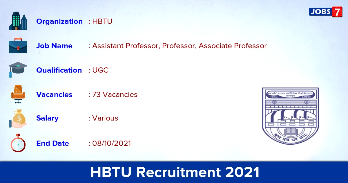 HBTU Recruitment 2021 - Apply Online for 73 Professor Vacancies