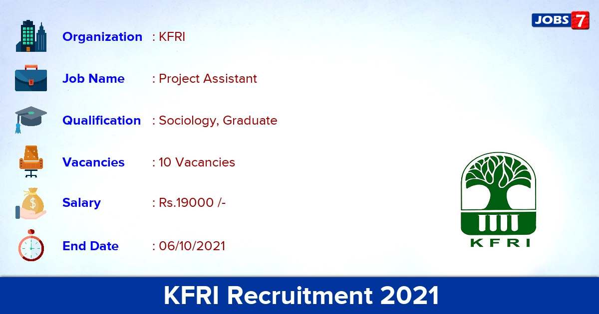 KFRI Recruitment 2021 - Apply Direct Interview for 10 Project Assistant Vacancies
