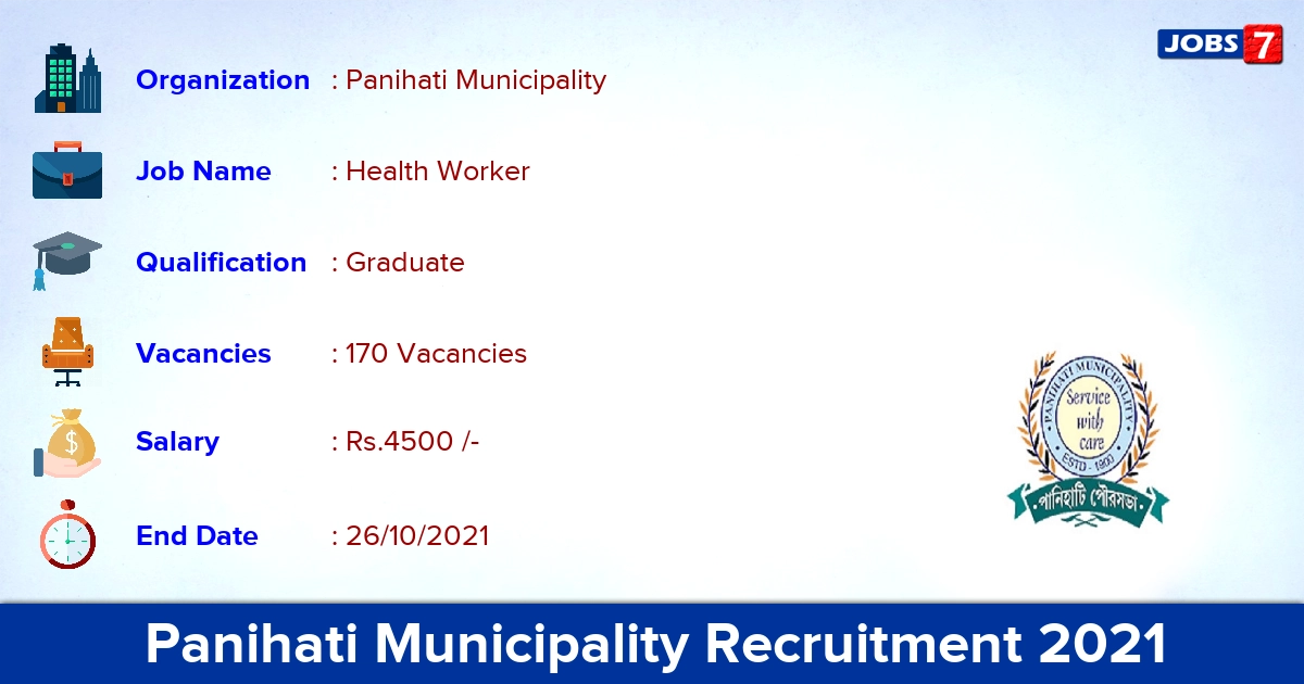 Panihati Municipality Recruitment 2021 - Apply for 170 Health Worker Vacancies