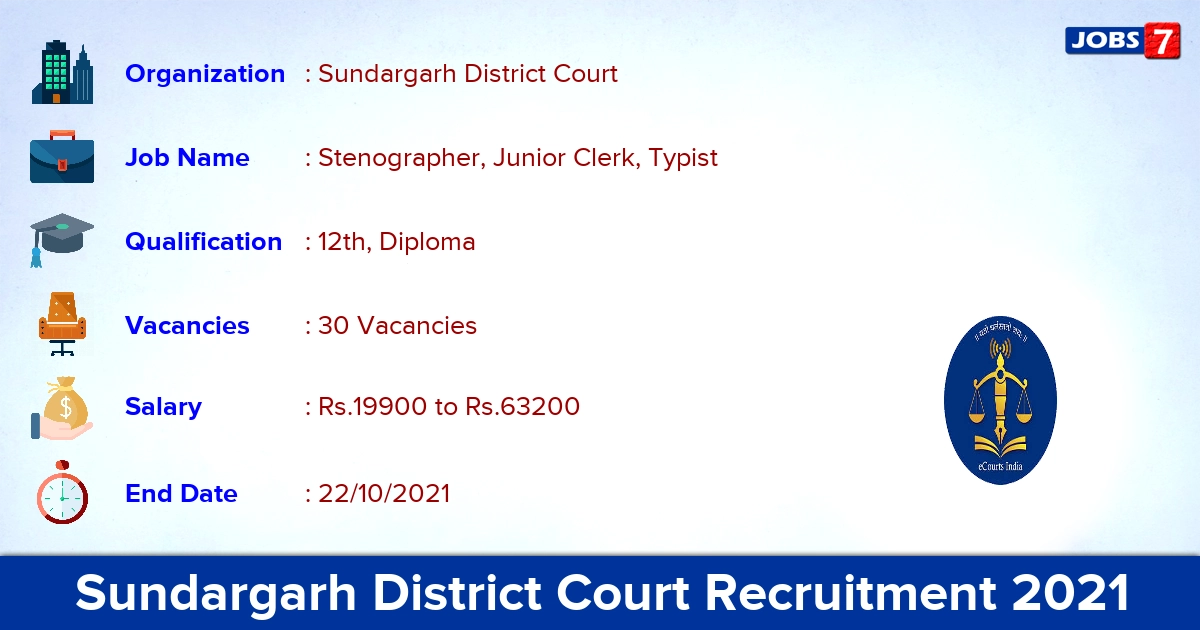 Sundargarh District Court Recruitment 2021 - Apply for 30 Stenographer, Typist Vacancies