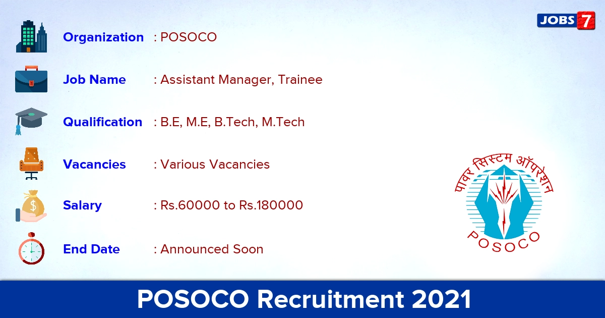 POSOCO Recruitment 2021 - Apply Online for Assistant Manager Vacancies