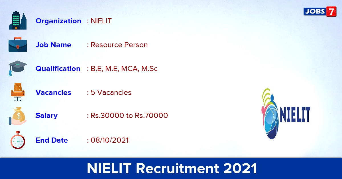 NIELIT Recruitment 2021 - Apply Online for Resource Person Jobs